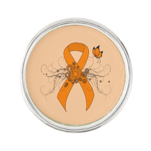 Orange Awareness Ribbon with Butterfly Pin