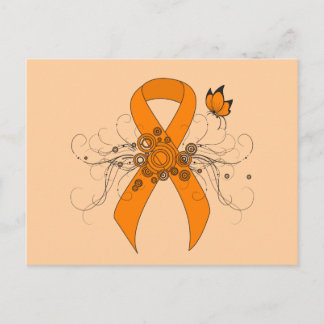 Orange Awareness Ribbon with Butterfly Postcard