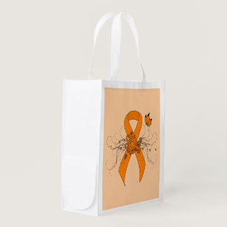Orange Awareness Ribbon with Butterfly Reusable Grocery Bag