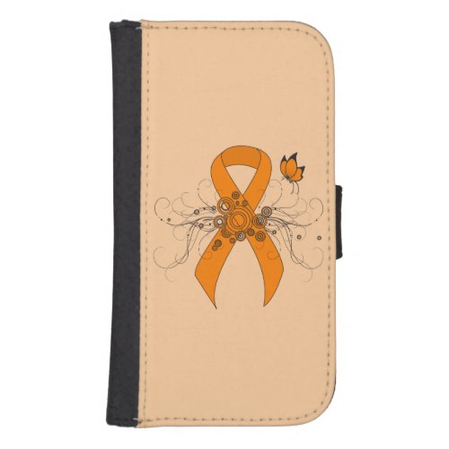 Orange Awareness Ribbon with Butterfly Samsung S4 Wallet Case