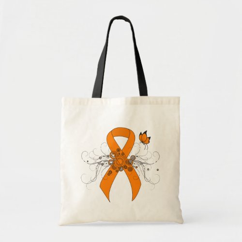 Orange Awareness Ribbon with Butterfly Tote Bag