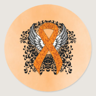 Orange Awareness Ribbon with Wings Classic Round Sticker