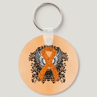 Orange Awareness Ribbon with Wings Keychain