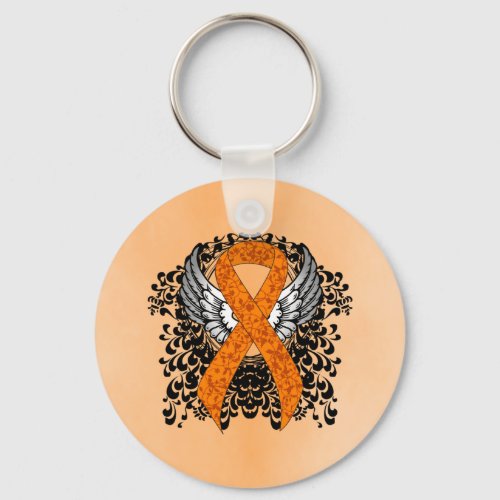 Orange Awareness Ribbon with Wings Keychain