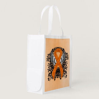 Orange Awareness Ribbon with Wings Reusable Grocery Bag