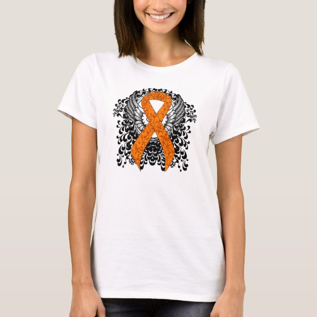 Orange Awareness Ribbon with Wings T-Shirt (Front)