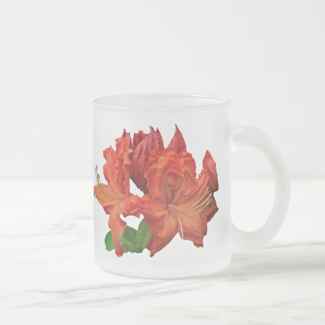 Orange Azalea Blossoms Frosted Glass Coffee Mug (Right)