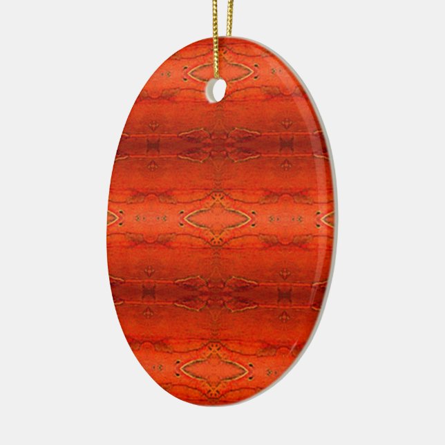 Orange Aztec Pattern Ceramic Ornament (Left)