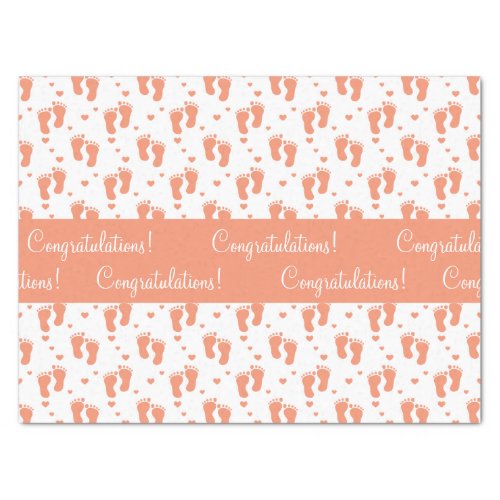 Orange Baby Footprints and Hearts Tissue Paper