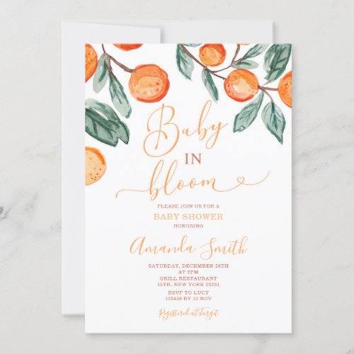 Orange Baby in bloom Summer Baby Shower Invitation