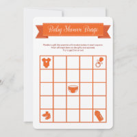 Orange Baby Shower Bingo Game Double Sided Invitation