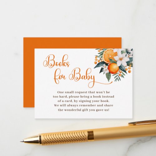 Orange Baby Shower Book Request Enclosure Card