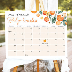 Orange Baby Shower Guess the Due Date Calendar Foam Board