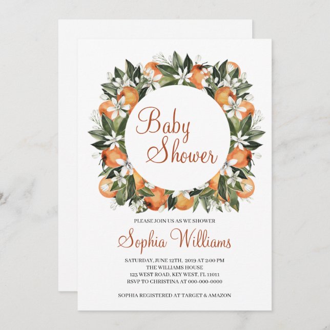 Orange Baby Shower Invitation (Front/Back)