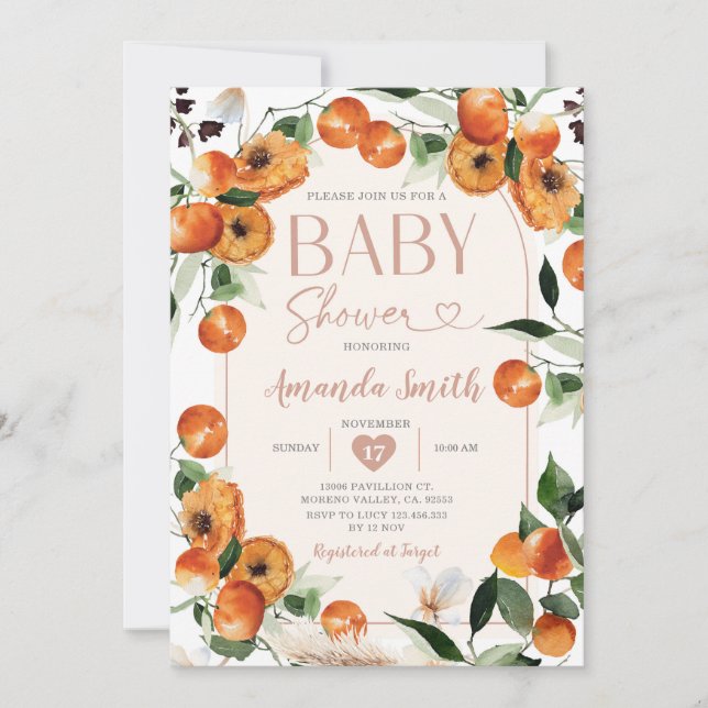 Orange Baby Shower Summer Tropical Citrus Fruit Invitation (Front)