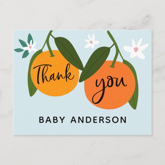 Orange Baby Shower Thank You Postcard (Front)