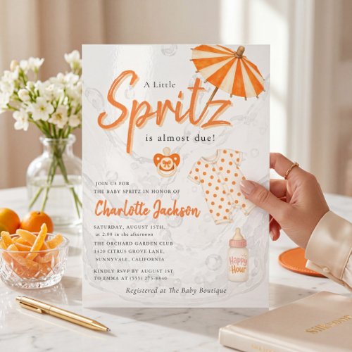 Orange Baby Spritz Polka Dot Invitation