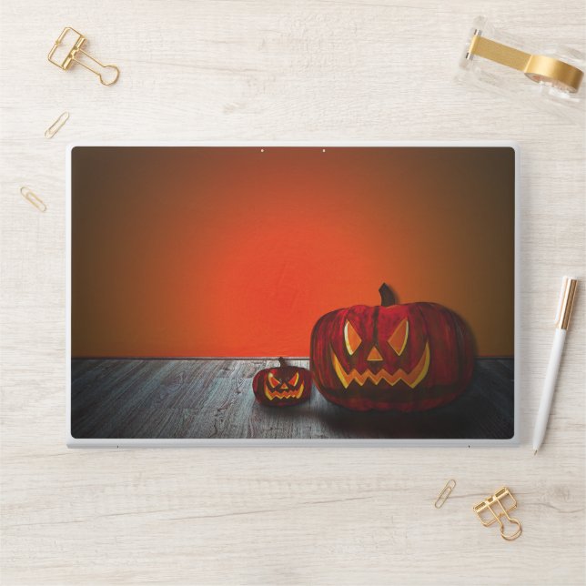Orange Backdrop Halloween room with pumpkin HP Laptop Skin (Desk)