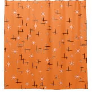 Orange Background Abstract Lines and Retro Stars Shower Curtain