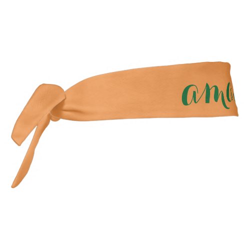 Orange Background And Green Monogram Tie Headband