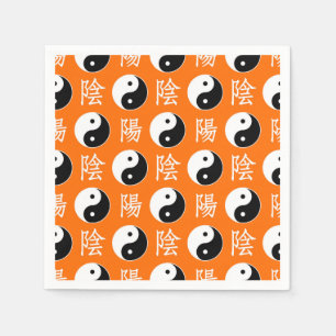 Orange Background Chinese Yinyang Pattern Napkins