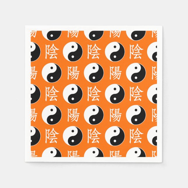 Orange Background Chinese Yinyang Pattern Napkins (Front)