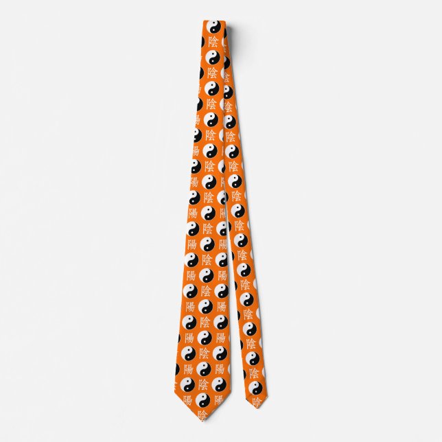 Orange Background Chinese Yinyang Pattern Neck Tie (Front)