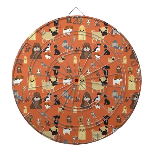 orange background dogs pattern. dart board (Front)