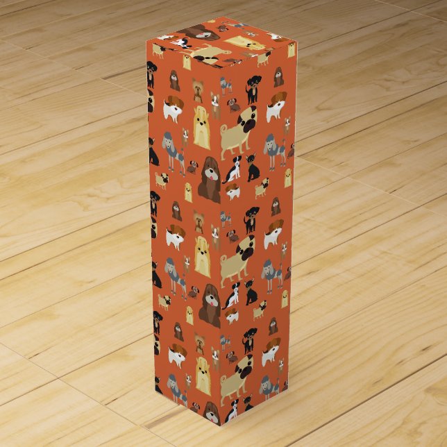orange background dogs pattern. wine box (Front)