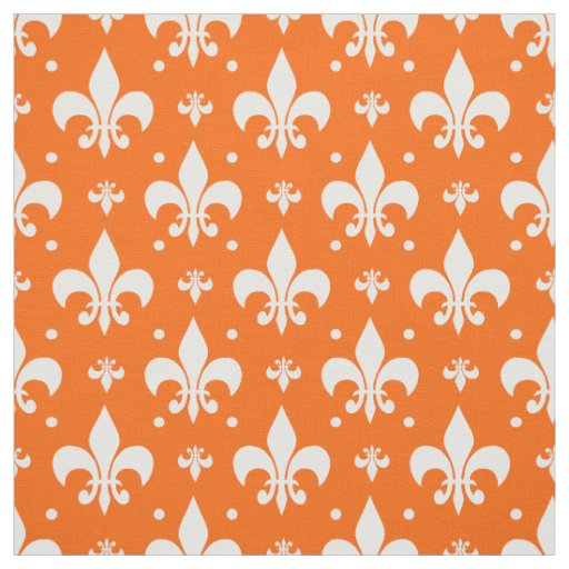 Orange Background Fleur-de-lis Pattern Design  Fabric