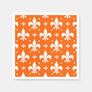 Orange Background Fleur-de-lis Pattern Design  Napkins