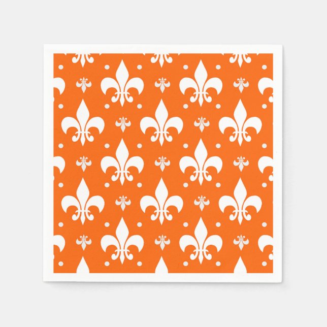 Orange Background Fleur-de-lis Pattern Design  Napkins (Front)