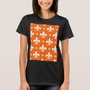 Orange Background Fleur-de-lis Pattern Design  T-Shirt
