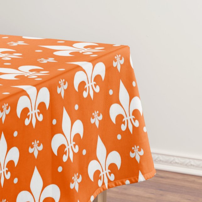 Orange Background Fleur-de-lis Pattern Design  Tablecloth (Creator Uploaded)