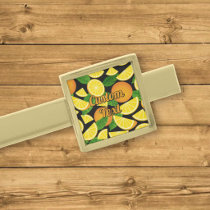Orange Background Gold Finish Tie Bar