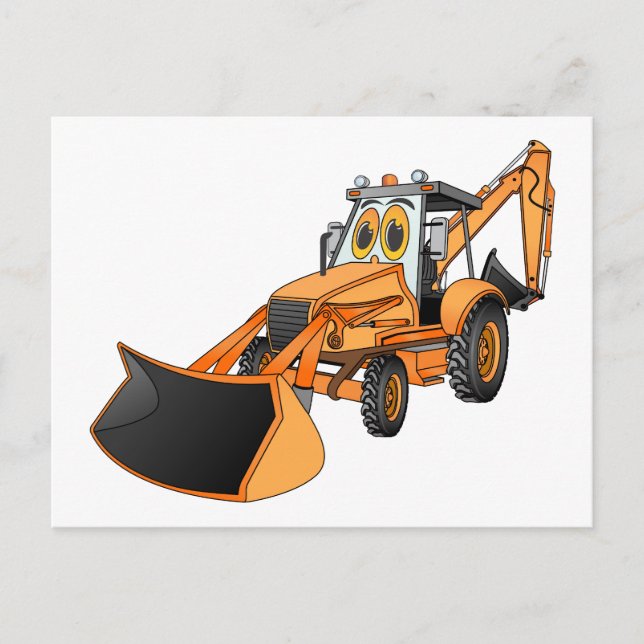 Orange Backhoe Cartoon Postcard (Front)