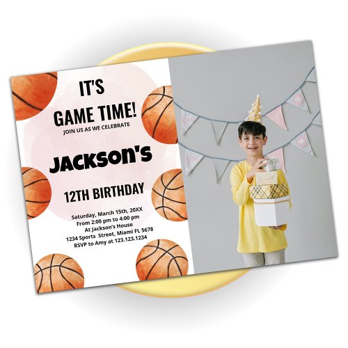 Orange Balls Basketball Birthday Invitations photo