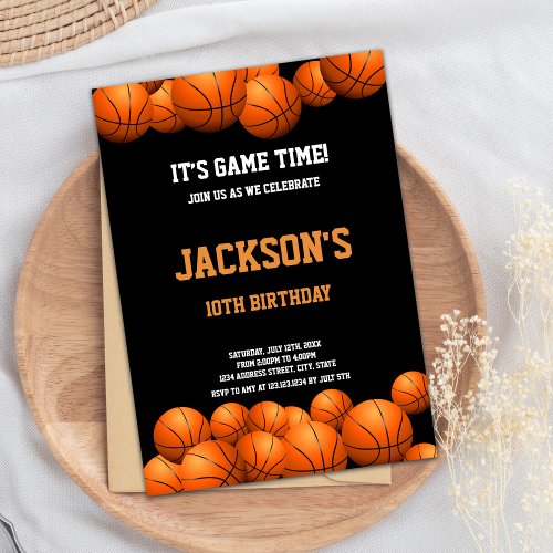 Orange Balls with black background Basketball Invitation