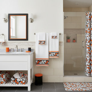Orange band black paisley bath towel set