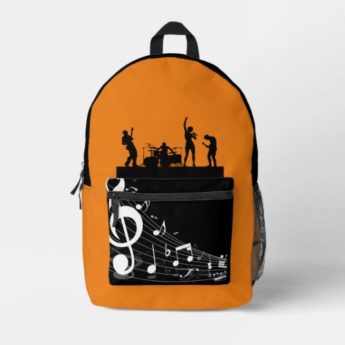 Orange band music lover chic printed backpack