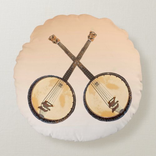Orange Banjo Music Instruments Round Pillow
