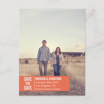 Orange Banner Photo Save The Date Post Cards by AllyJCat at Zazzle