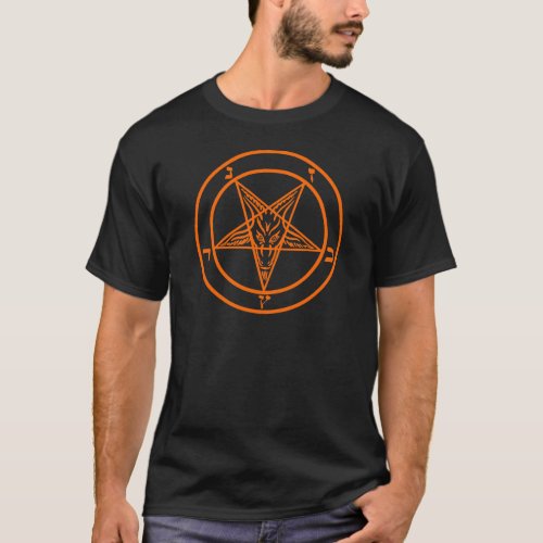 Orange Baphomet Pentagram T_Shirt