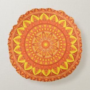 Orange Base Mandala Round Pillow