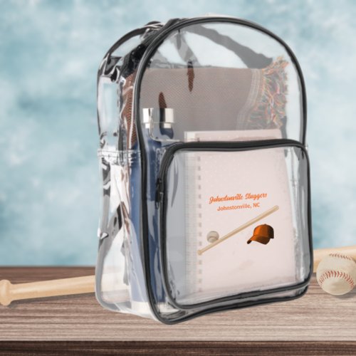 Orange Baseball Cap Clear Backpack