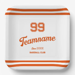 Orange Baseball Custom Player Number & TeamName Paper Plates