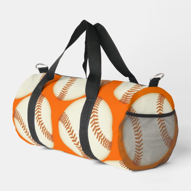 Orange Baseball Pattern Screwball Graphics Duffle Bag (Right Corner)