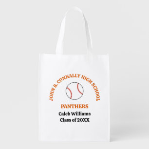 Orange Baseball Player Personalized Team Grocery Bag