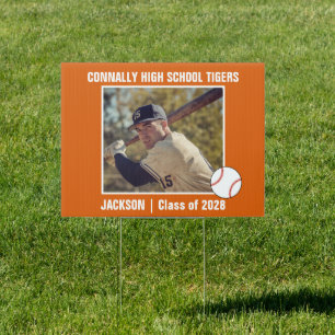 Orange Baseball Player Photo League Yard Sign
