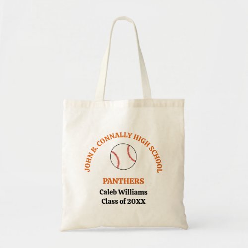 Orange Baseball Team Personalized High School Tote Bag